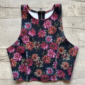 Abercrombie & Fitch Black Floral Pink Scuba Crop Top Festival 90s Grunge Tank XS